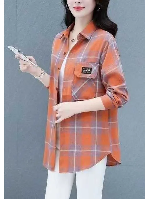 2025年新款春夏格子衬衫女上衣复古港味