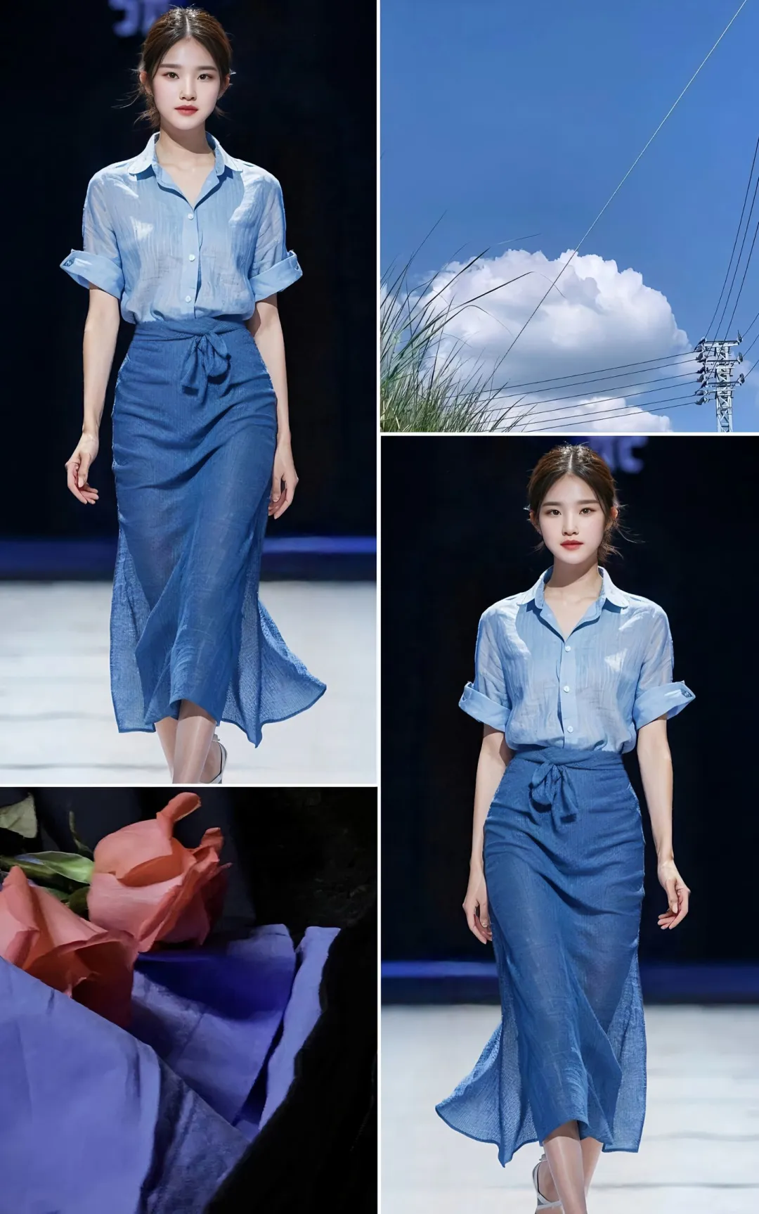 这套多巴胺哥弟蓝裙👗宛若行走的云朵☁️