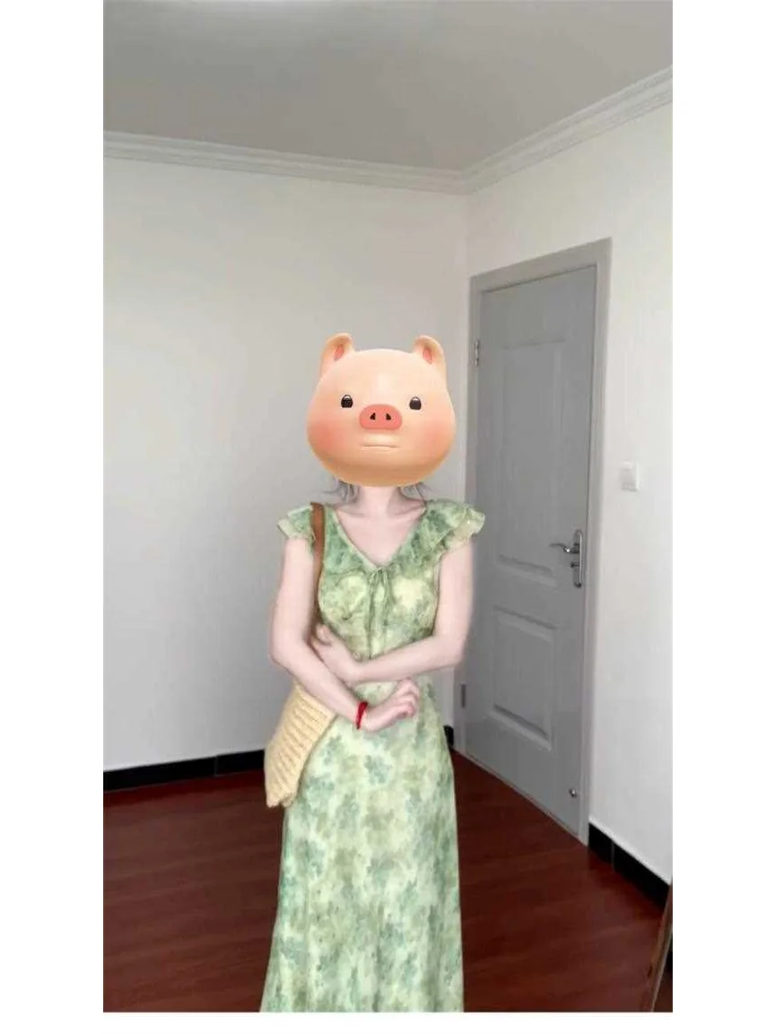 2025新款法式茶歇绿色碎花连衣裙子女春