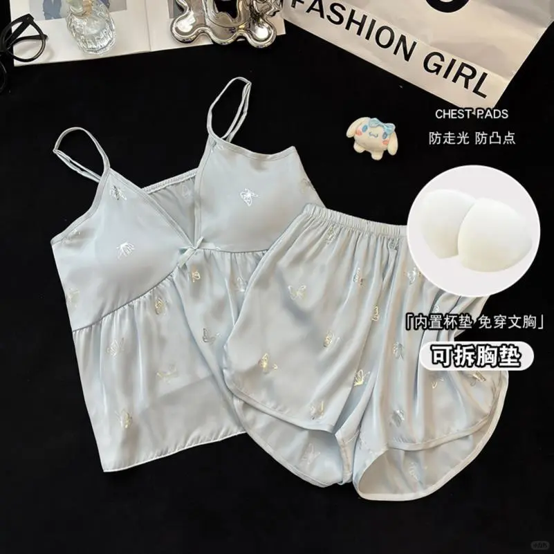 小吊带睡衣女夏季薄款冰丝绸性感沙滩风带胸