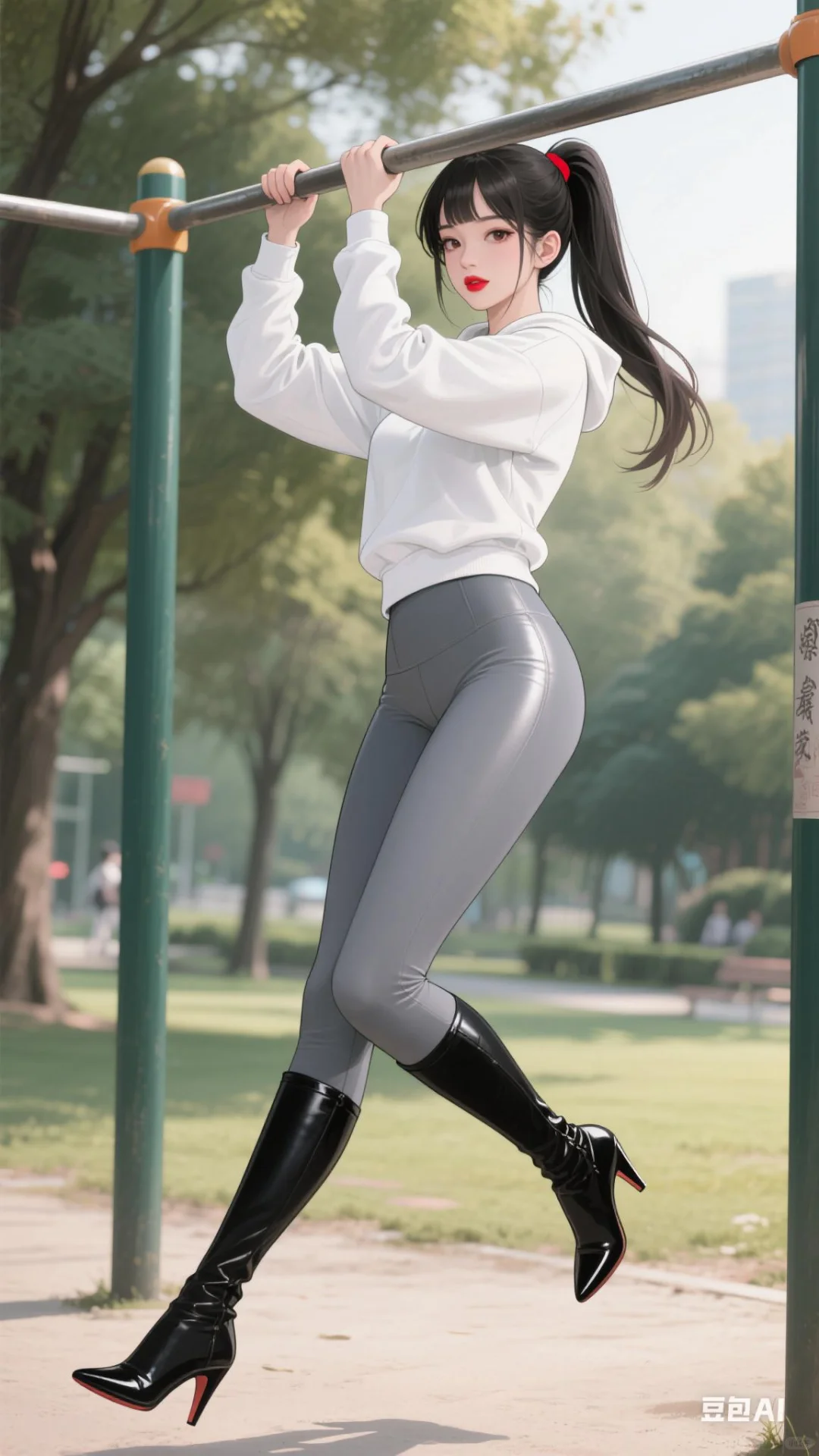 壁纸分享：练单杠的美女小姐姐