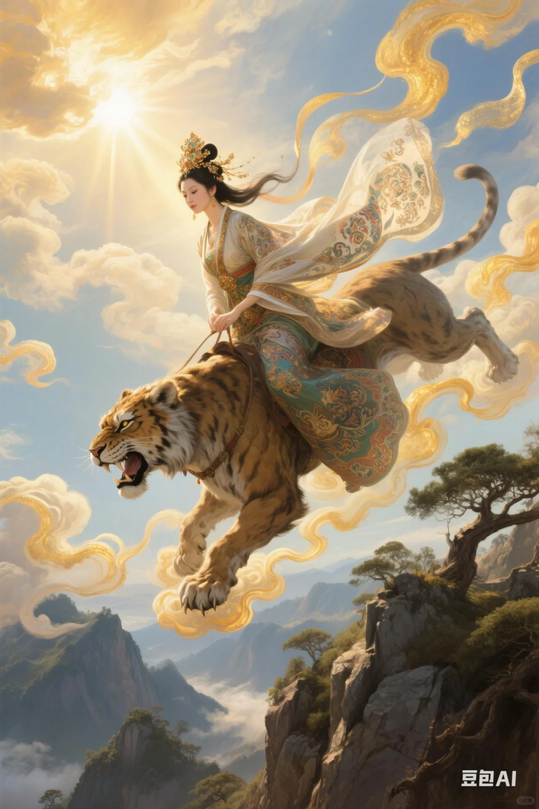 骑虎神女——AI绘画的玄幻国风传奇