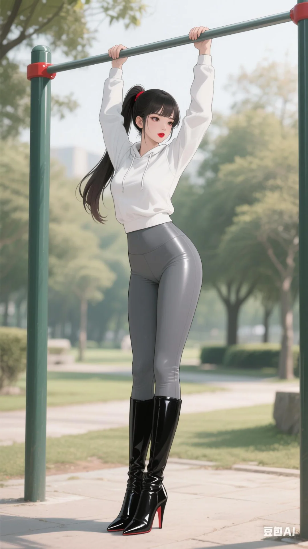 壁纸分享：练单杠的美女小姐姐