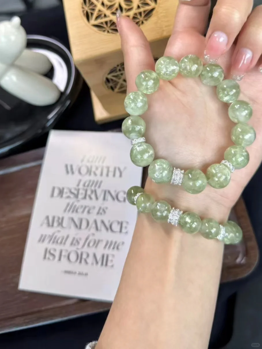 天然辰砂绿发晶手串女招财转运森系木属性水
