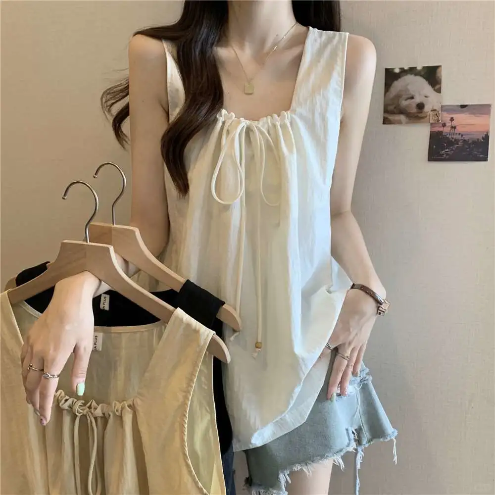大码法式系带雪纺吊带背心女夏外穿胖mm遮