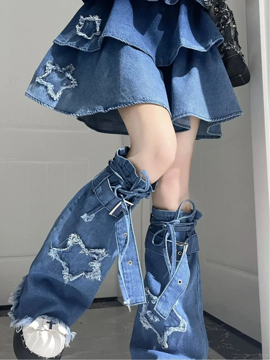 渐变蓝色牛仔辣妹套装女吊带连衣裙蛋糕裙夏