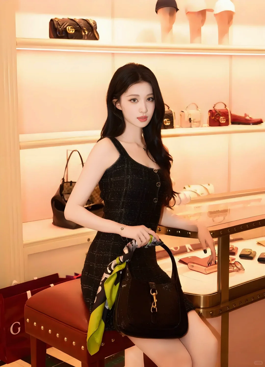 王楚然｜黑色格子吊带裙、修长美腿，光彩照人！