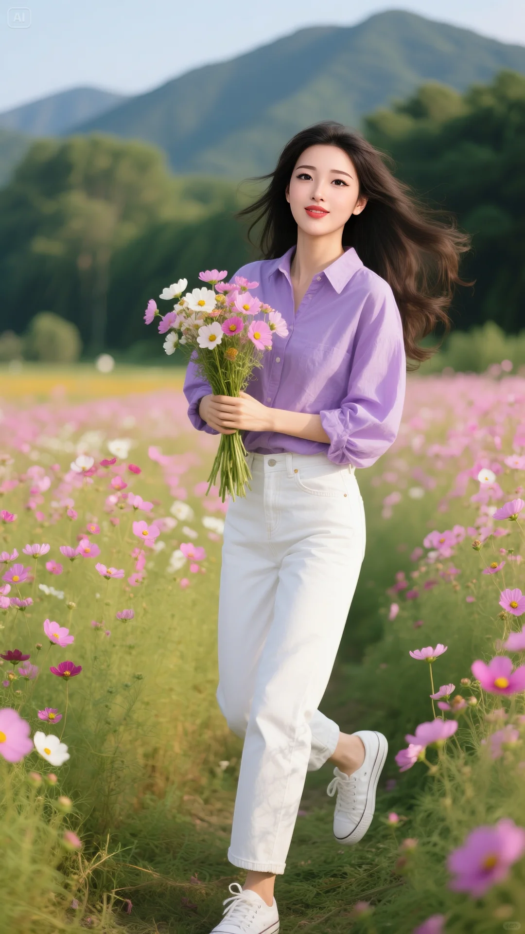 手捧格桑花美女图片