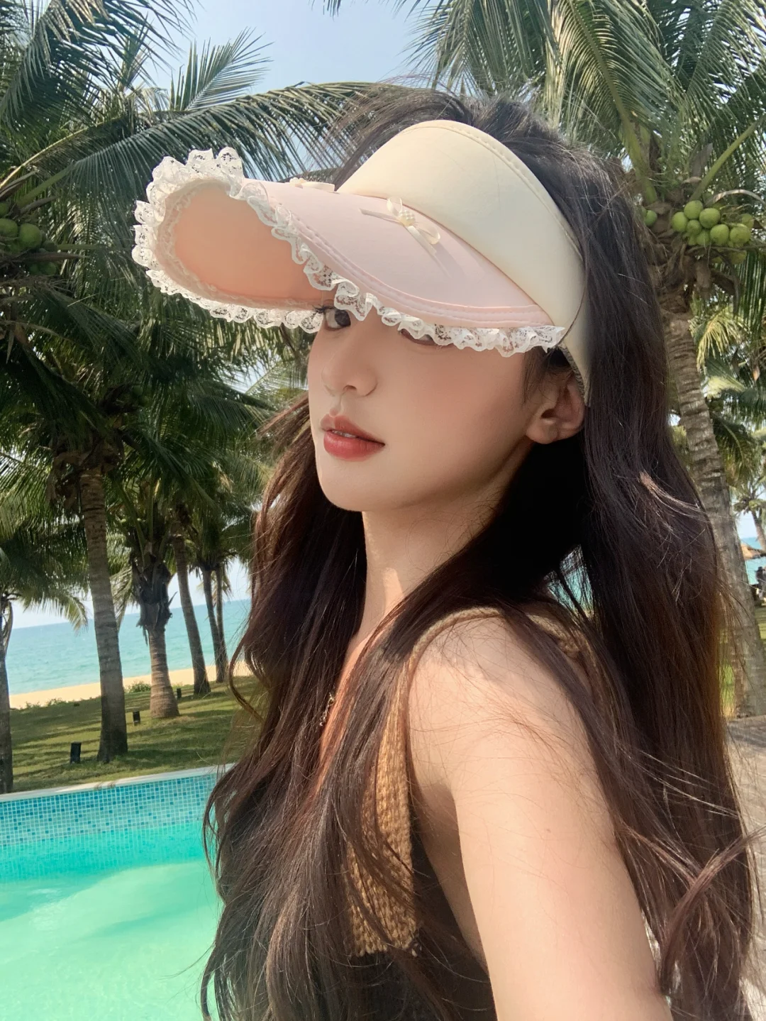 蕾丝遮阳帽，度假甜妹氛围感拉满~