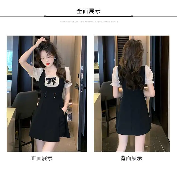 时尚套装女2025夏季新款蝴蝶结胸花显瘦