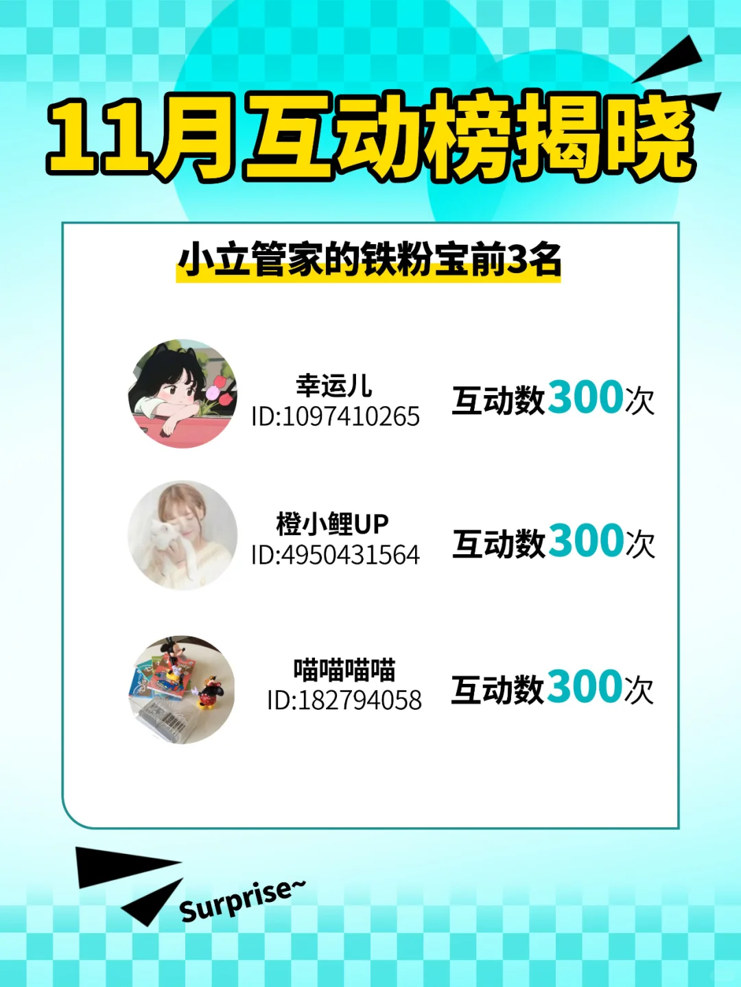 🔥11月铁粉贴贴榜揭晓啦！快来领走🎁