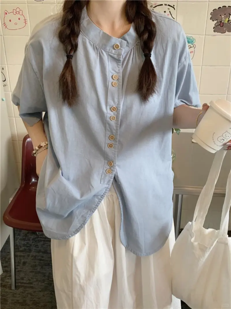大码时尚套装女夏季短袖休闲宽松衬衣微胖M