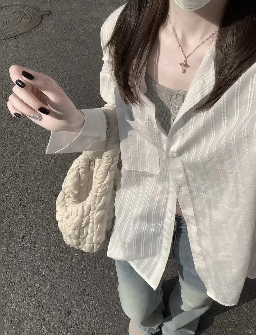夏日穿搭🥨bm风灰色吊带