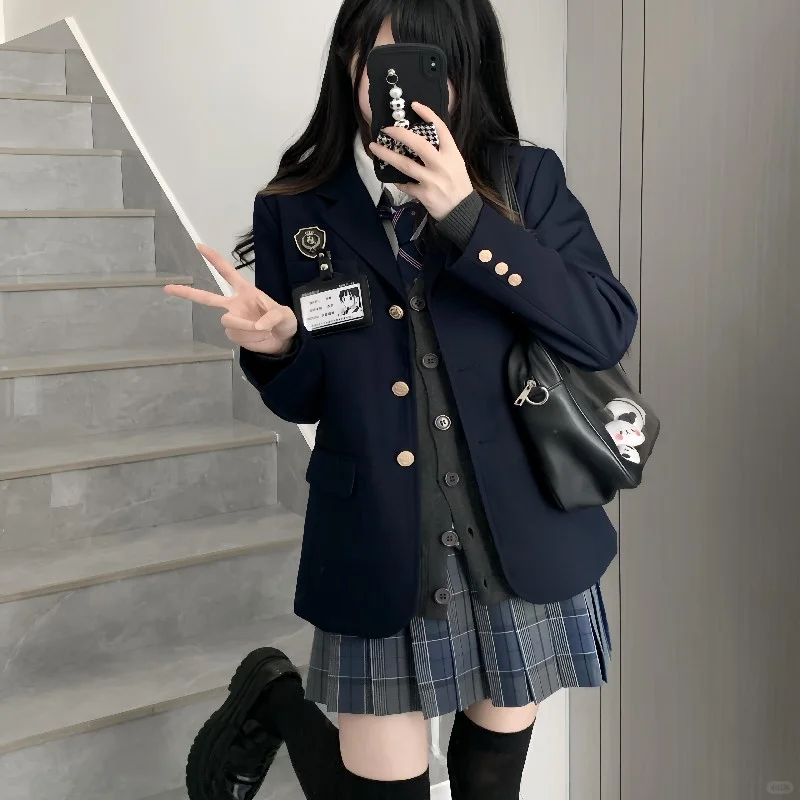 原创jk制服套装西装外套女日系校供感绀色