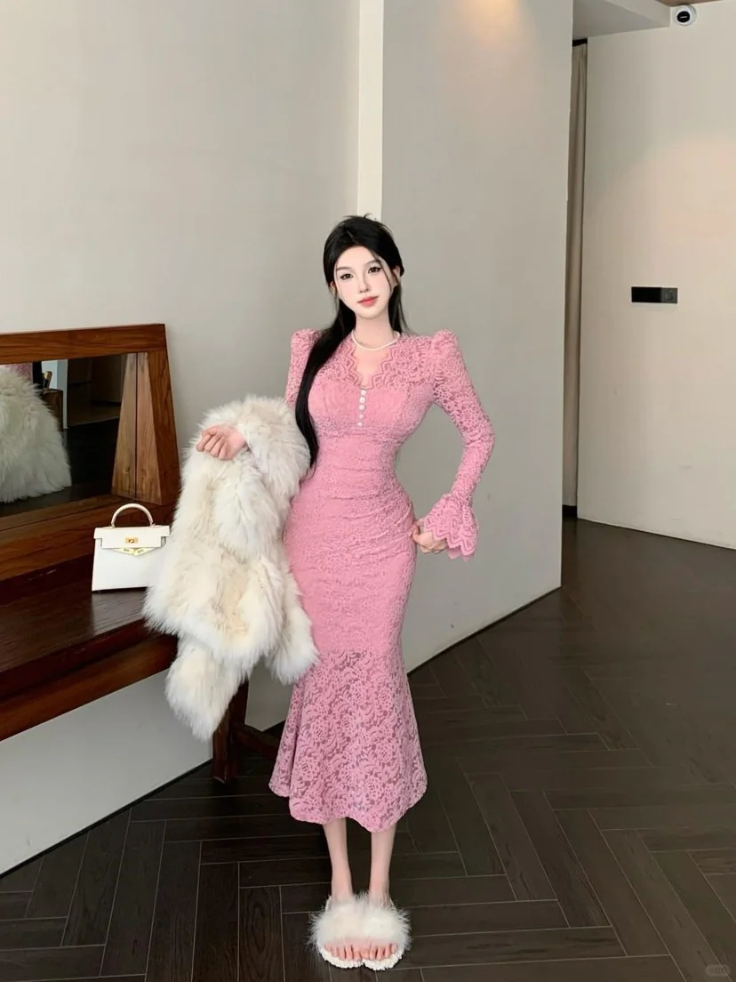 粉色蕾丝裙、好温柔呀！