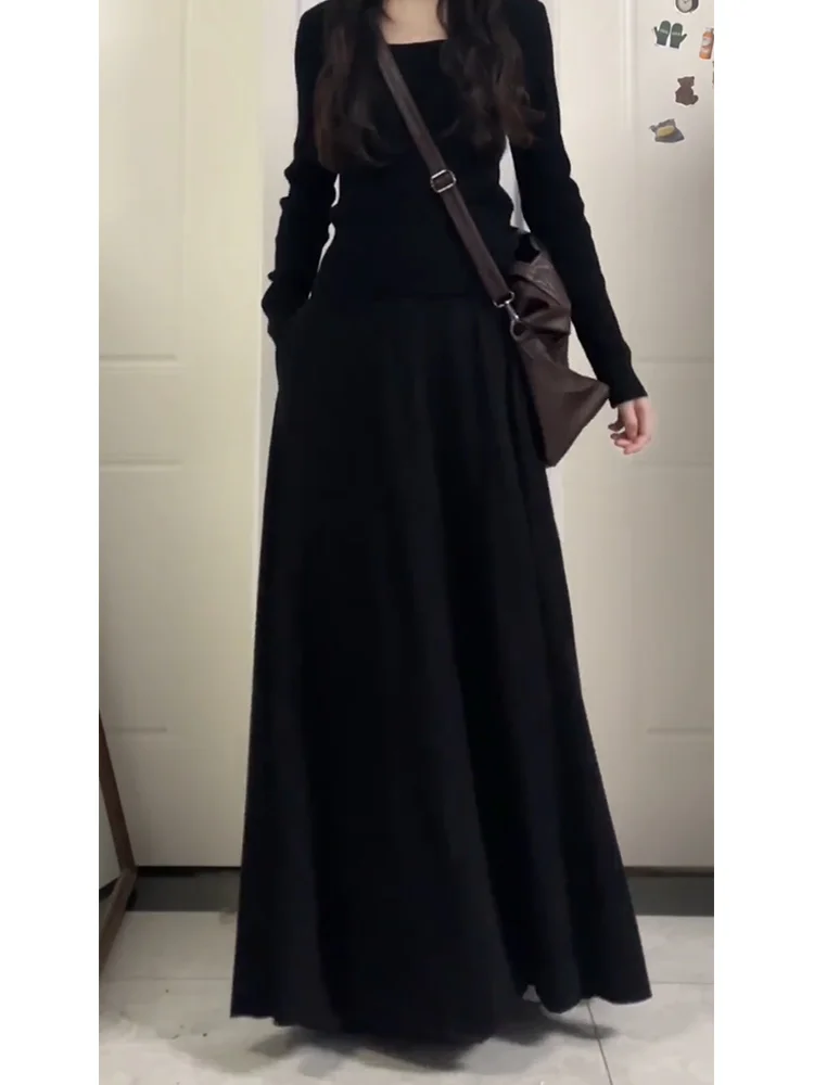 黑色半身裙女春季高级感长裙到脚踝大码a字