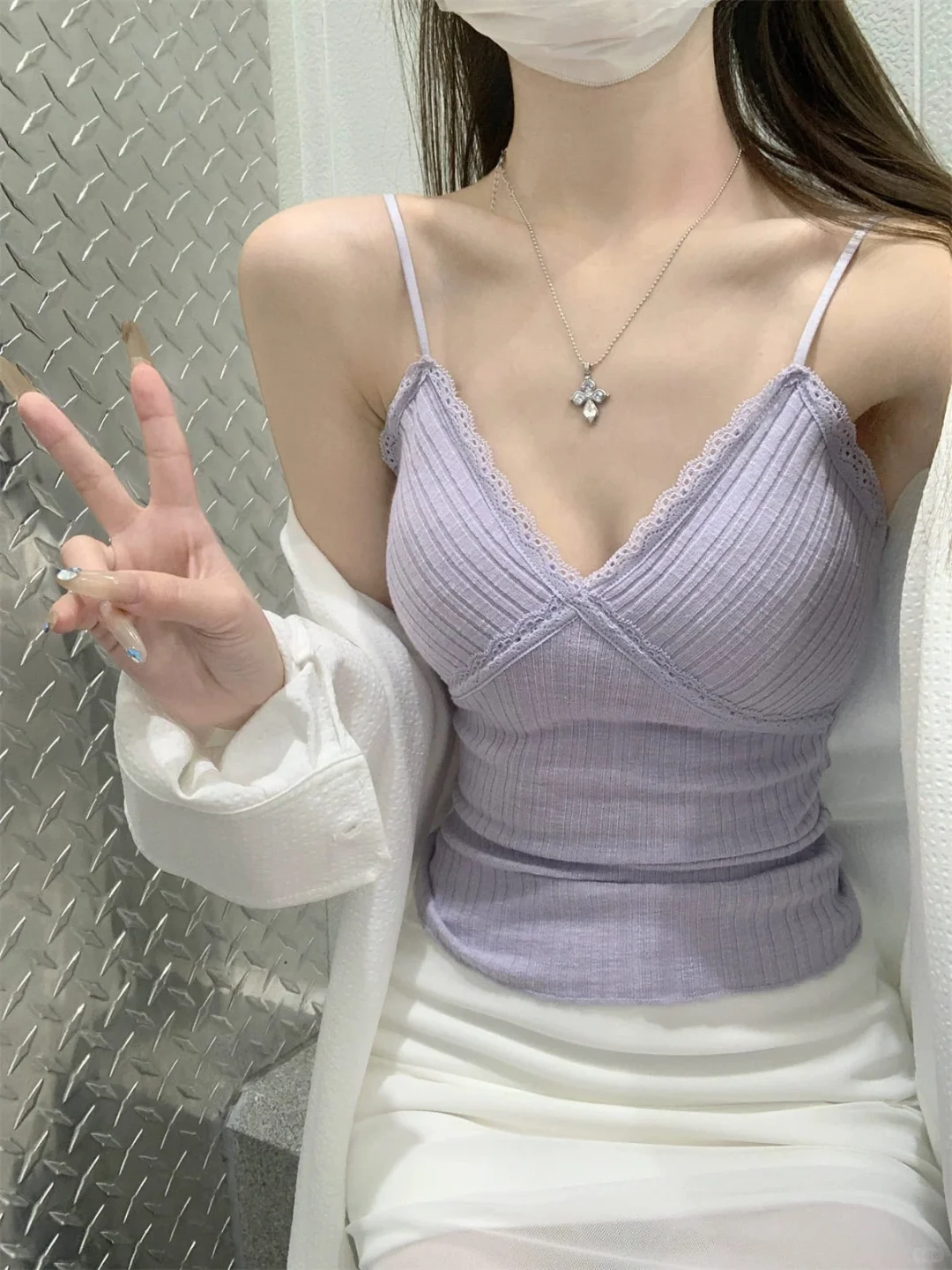 露思同款带胸垫纯欲bm风蕾丝吊带背心女百