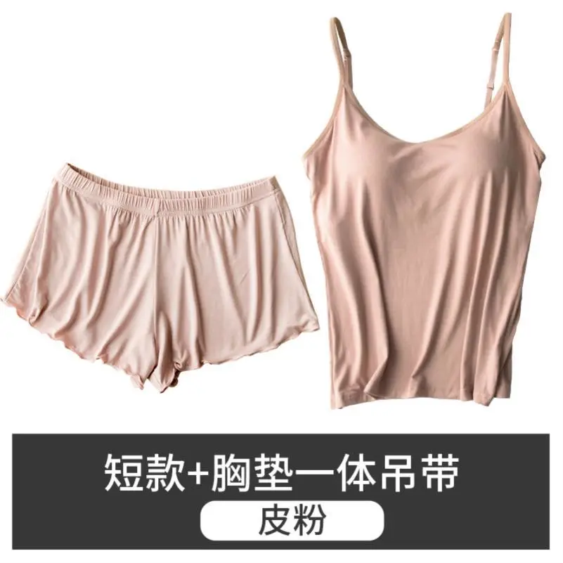 带胸垫免穿内衣居家打底衫吊带背心女套装运