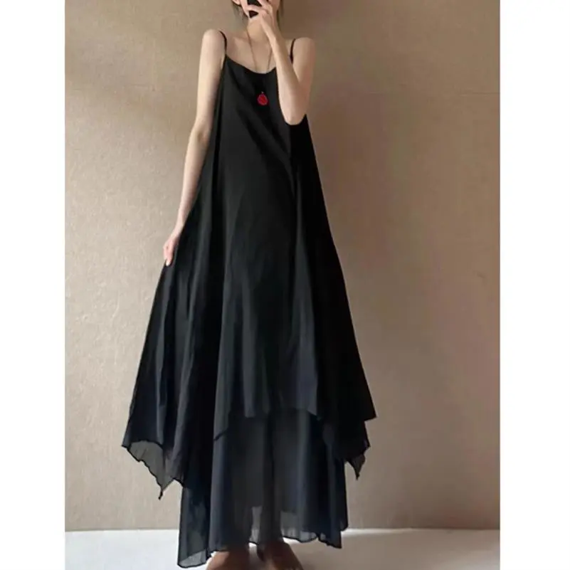 法式设计感双层大摆吊带裙女夏季高级感不规