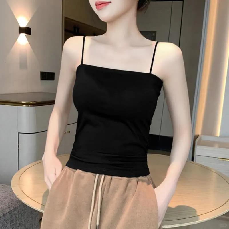 黑色美背内衣小吊带背心女内搭纯棉带胸垫法