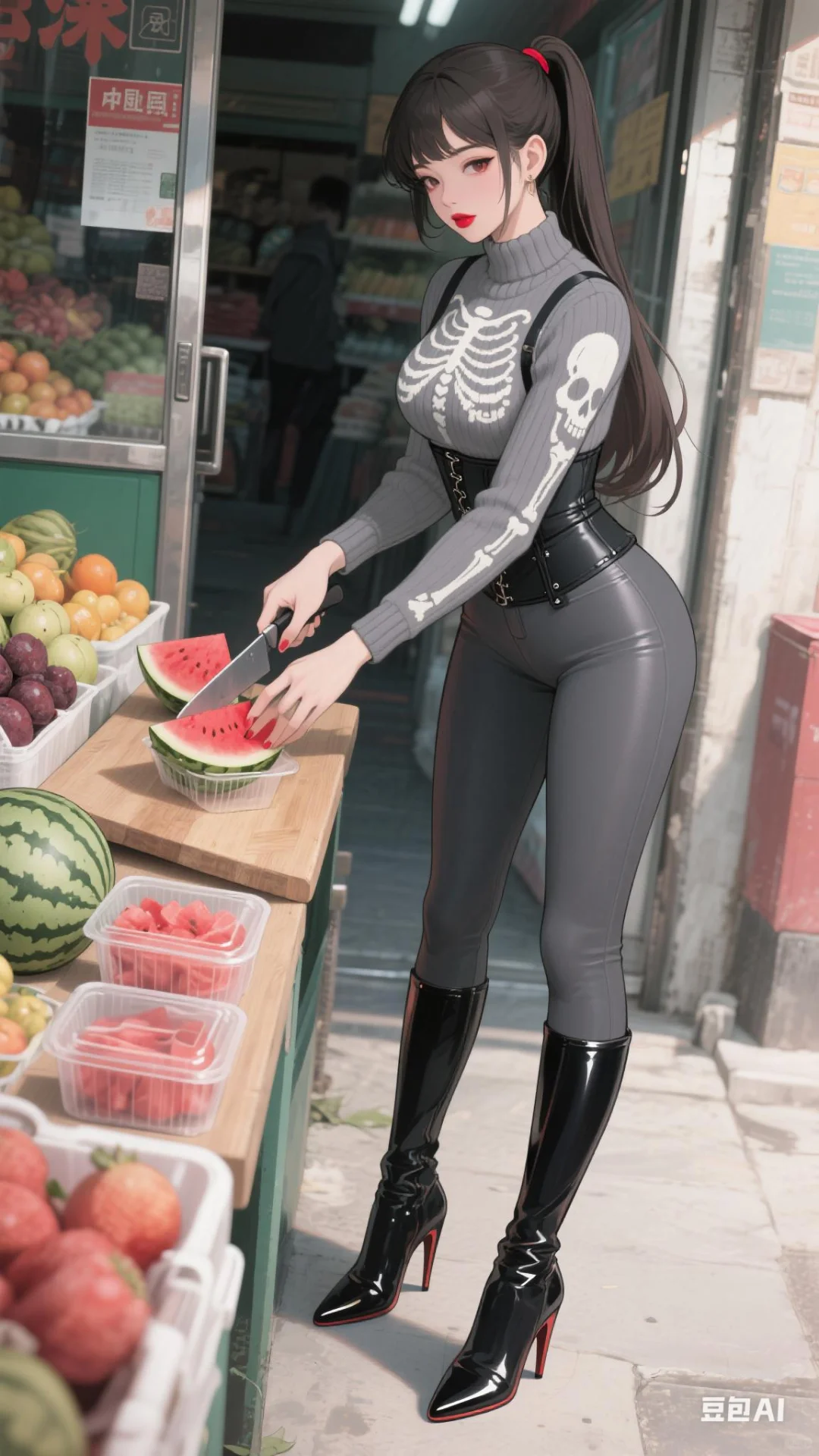 壁纸分享：美丽的水果店老板娘小姐姐