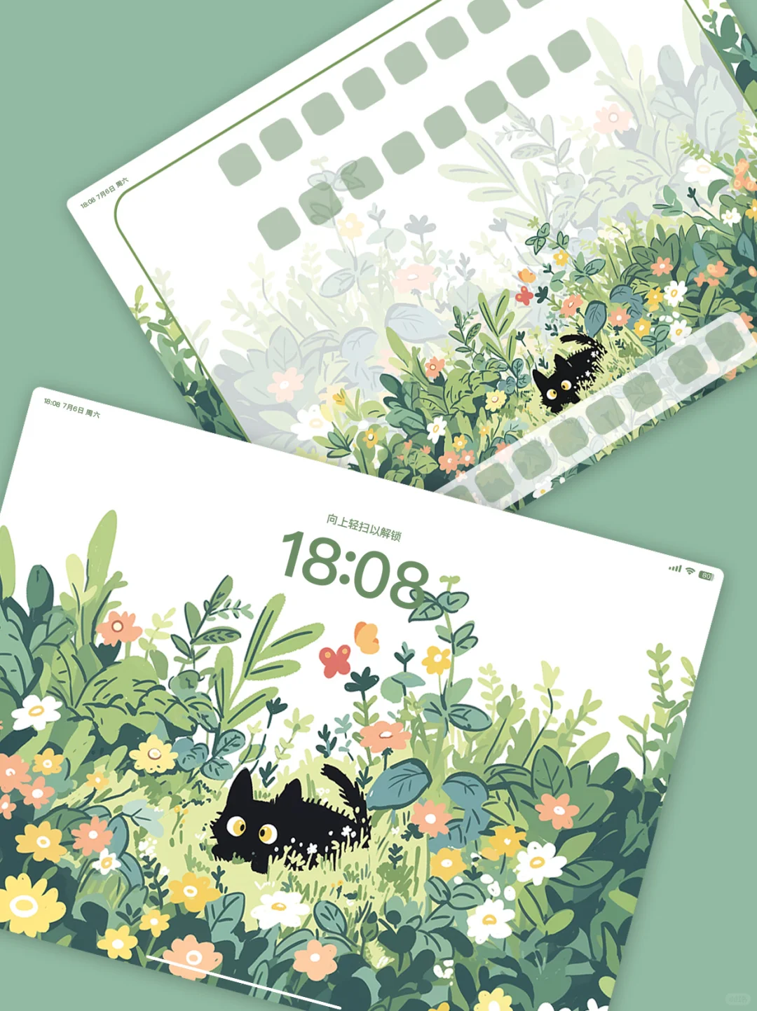 164｜小黑猫的春天｜平板壁纸