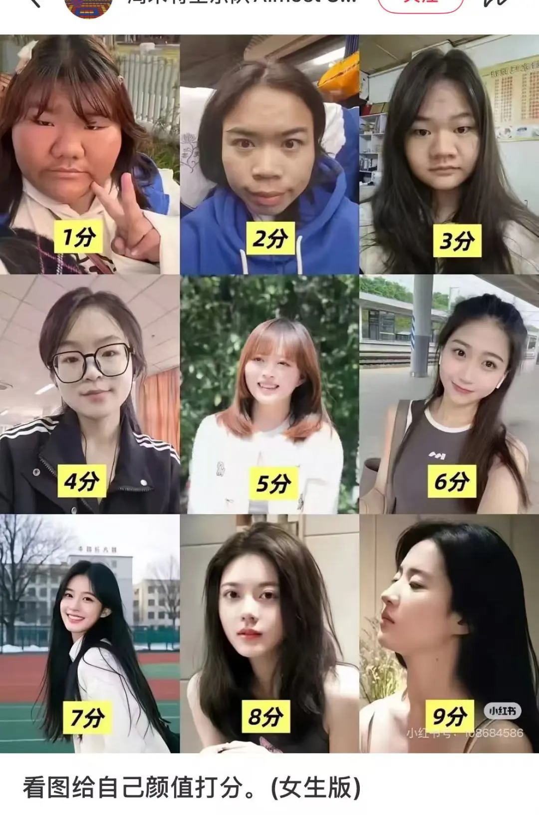 看到一份给女生外貌打分标准