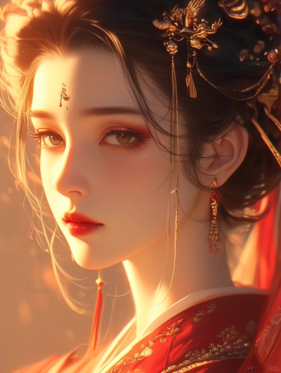 传统汉服| 红色与金色刺绣