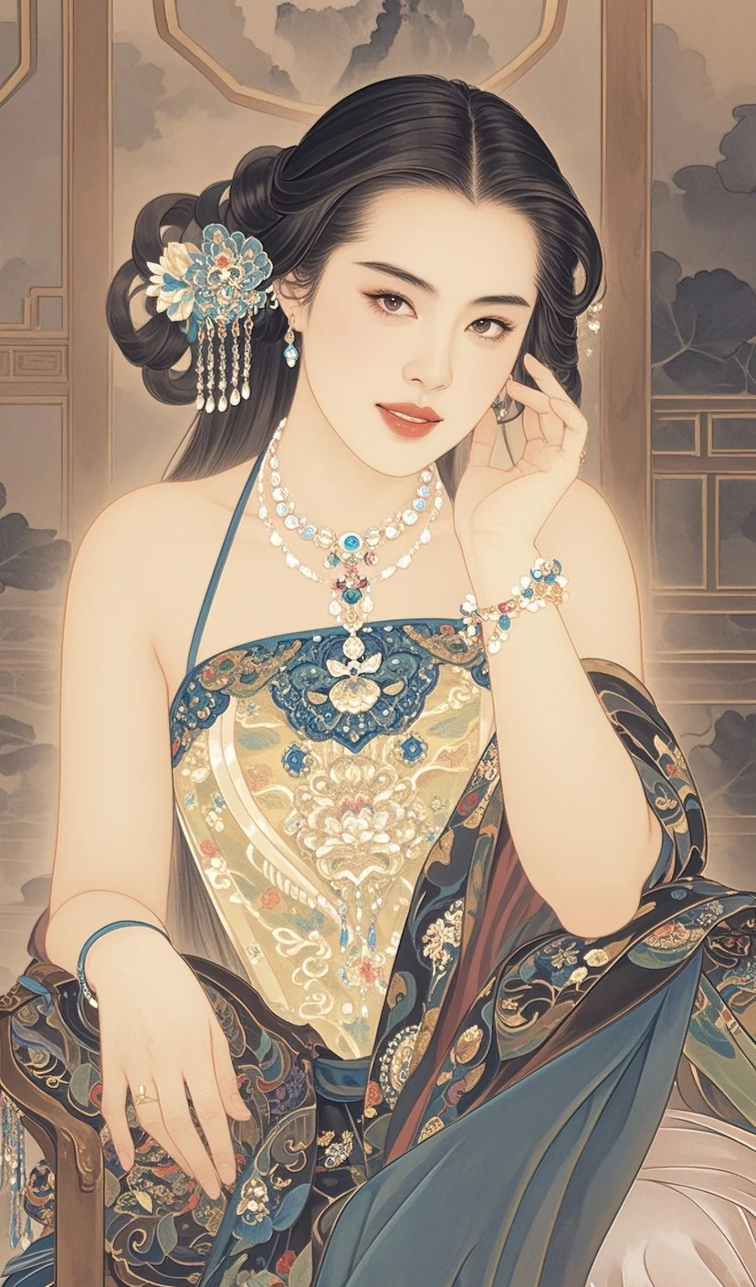 “飞天仙女姿态娇，彩云追月影窈窕。”