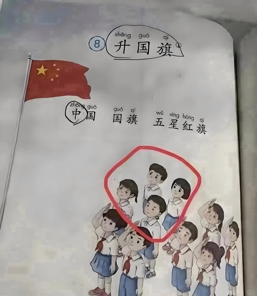 这四个学生在升国旗时怎么不敬礼？