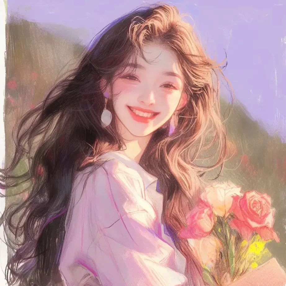 女生头像，手捧鲜花 笑颜如花。