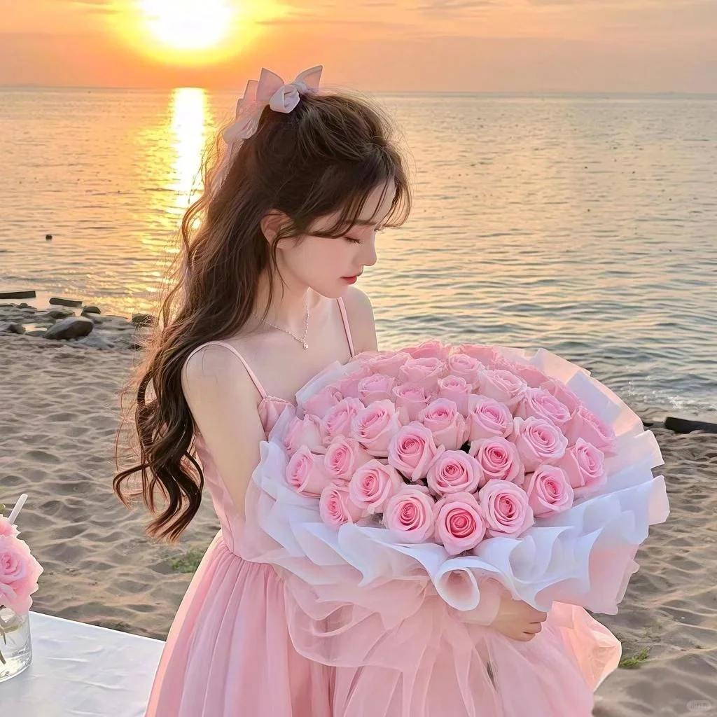 抱粉色玫瑰💗女生氛围感头像
