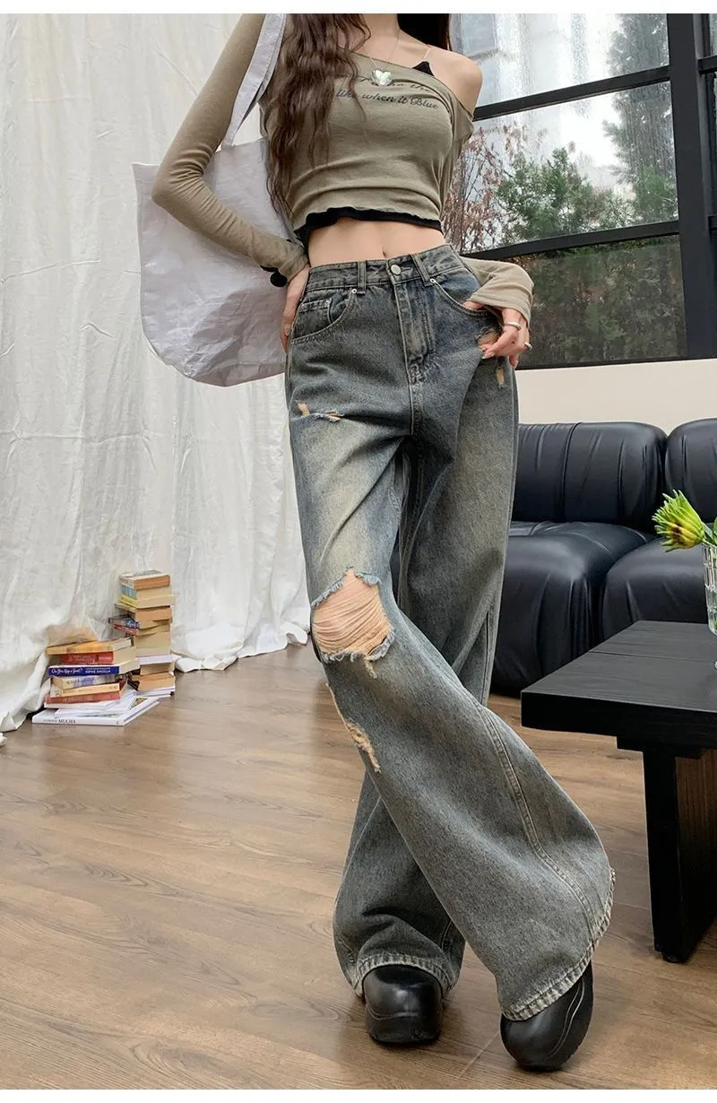 复古破洞牛仔裤👖显瘦必备