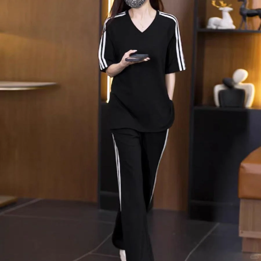 微胖轻奢高级感短袖两件套休闲套装女夏装遮