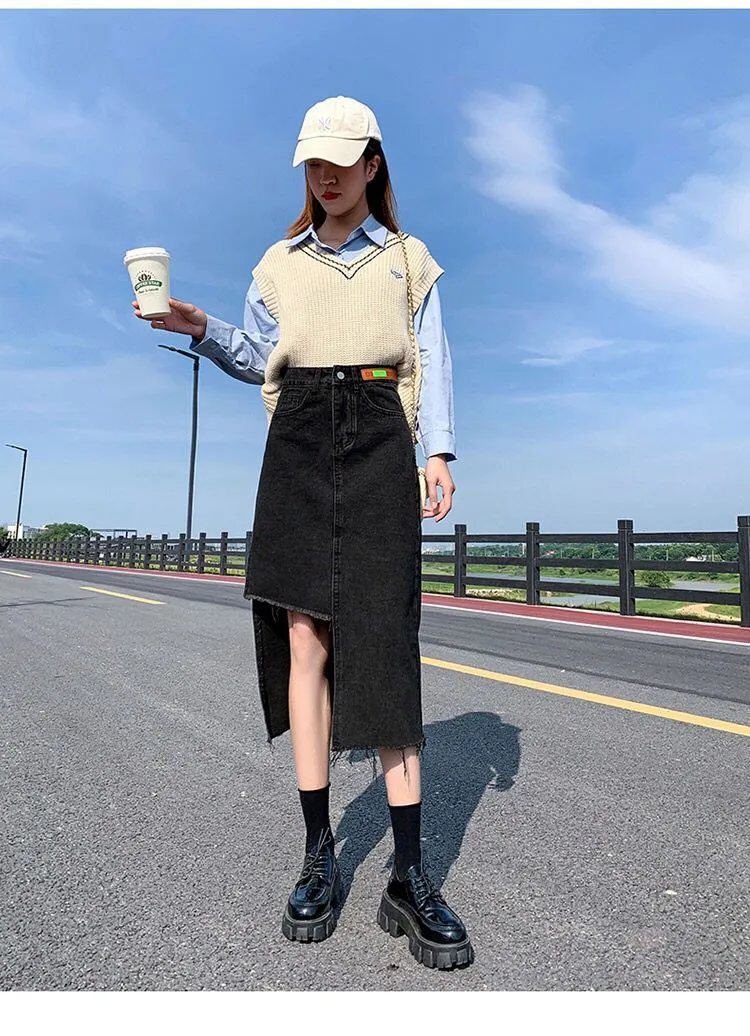 黑色国潮牛仔裙👗甜辣显瘦