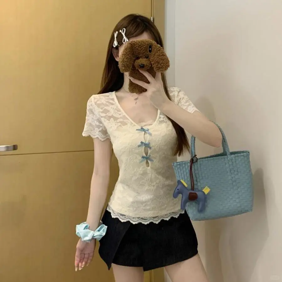 纯欲风白色蕾丝T恤👚必入