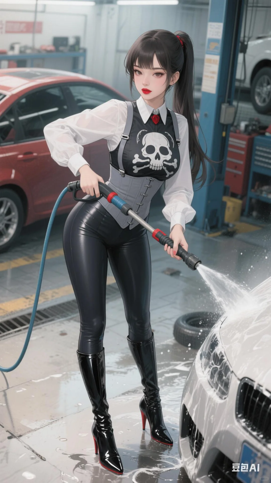 壁纸分享：洗车店里的美女小姐姐