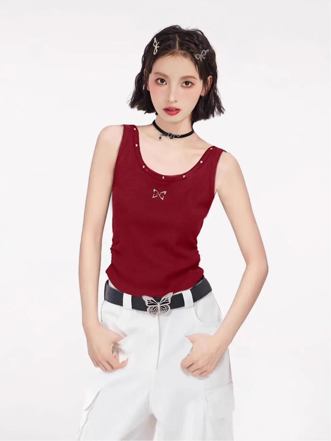 黑色蝴蝶泰式小吊带女2025新款夏季外穿