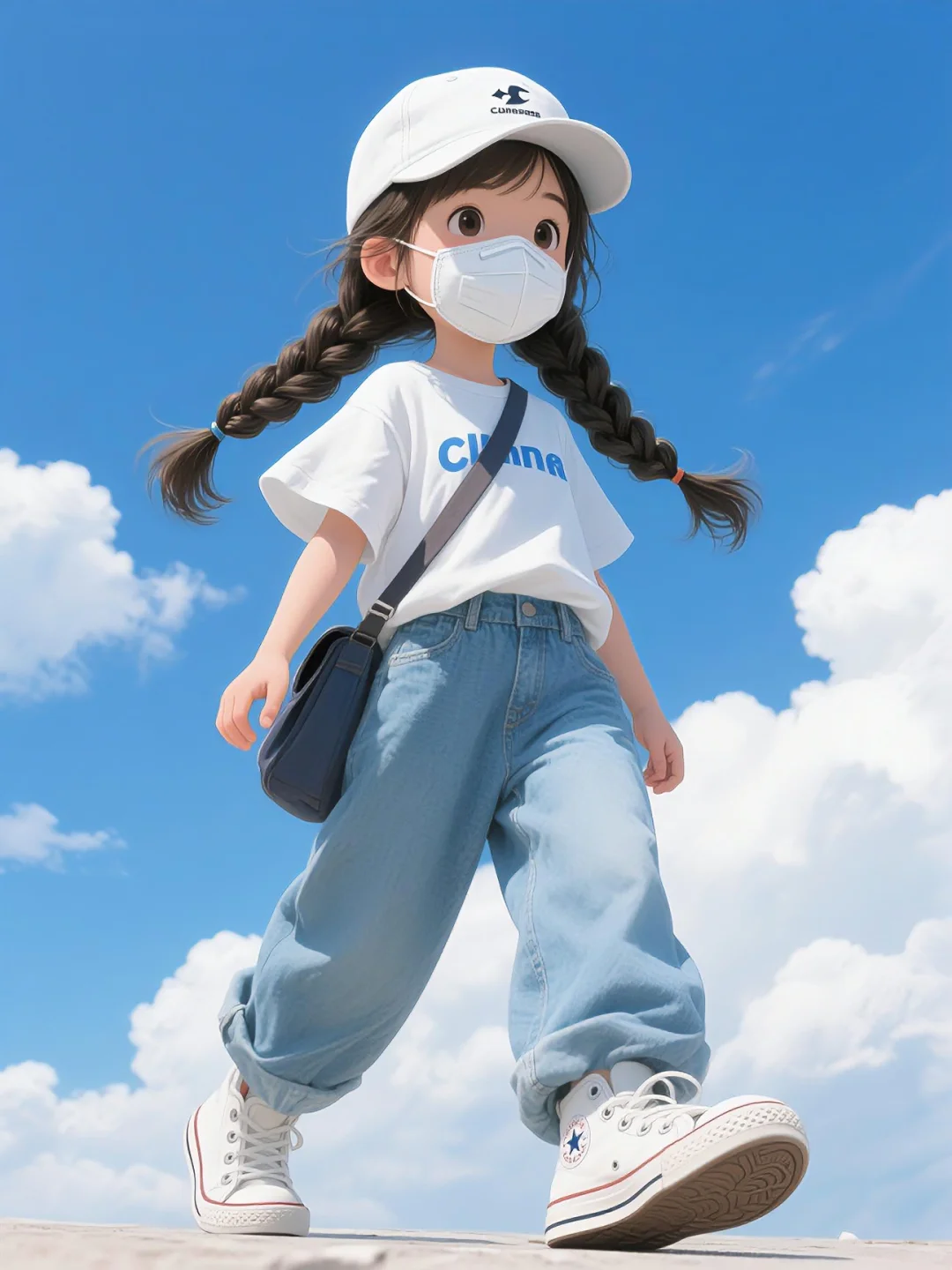 双辫飞扬，少女逐风乐无疆
