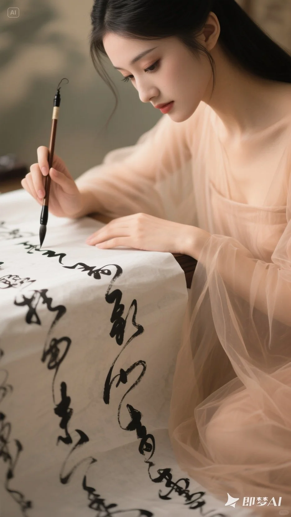 即梦AI 书法与女神