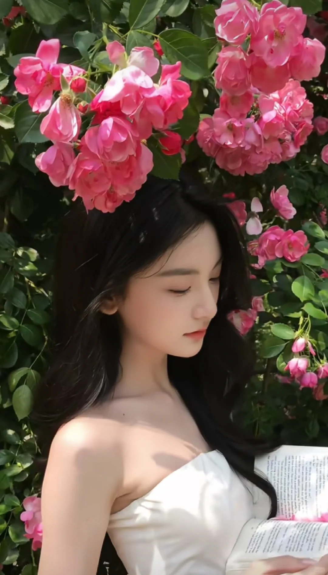 蔷薇花下的青春少女