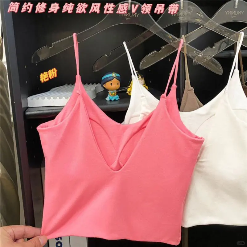 欧货独特精致V领小吊带背心女内搭美背文胸