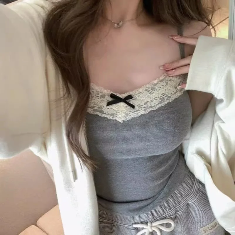纯欲白色蕾丝小背心吊带女春秋甜辣修身抹胸