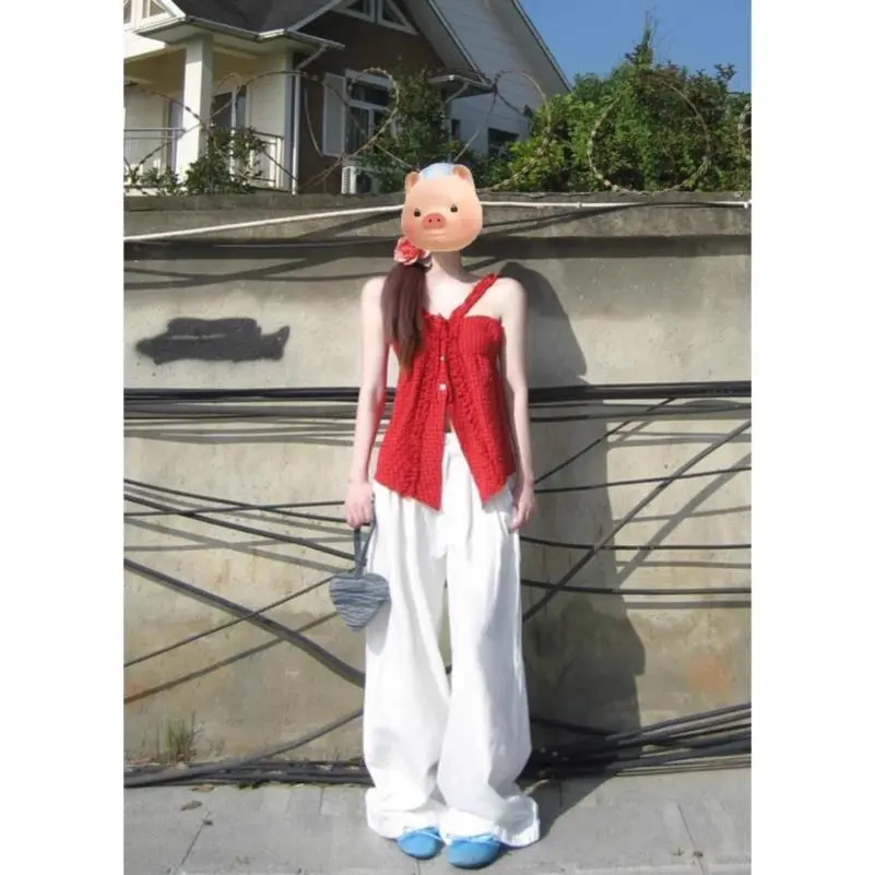 韩系小众肌理感挂脖无袖吊带背心女夏季小众