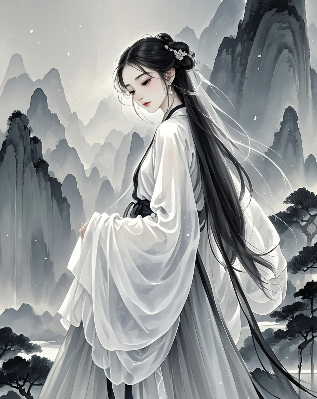 在水墨的晕染间，佳人款步而来。
