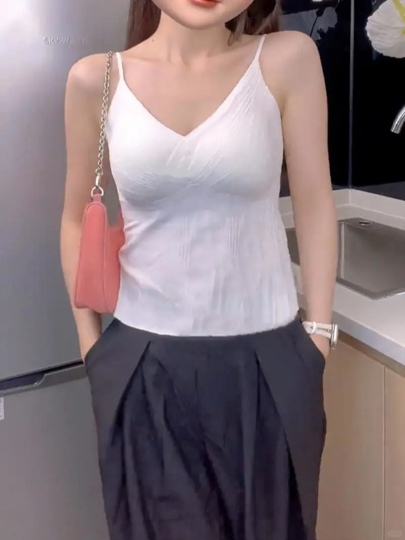 大码法式白色吊带背心女带胸垫春夏胖mm遮