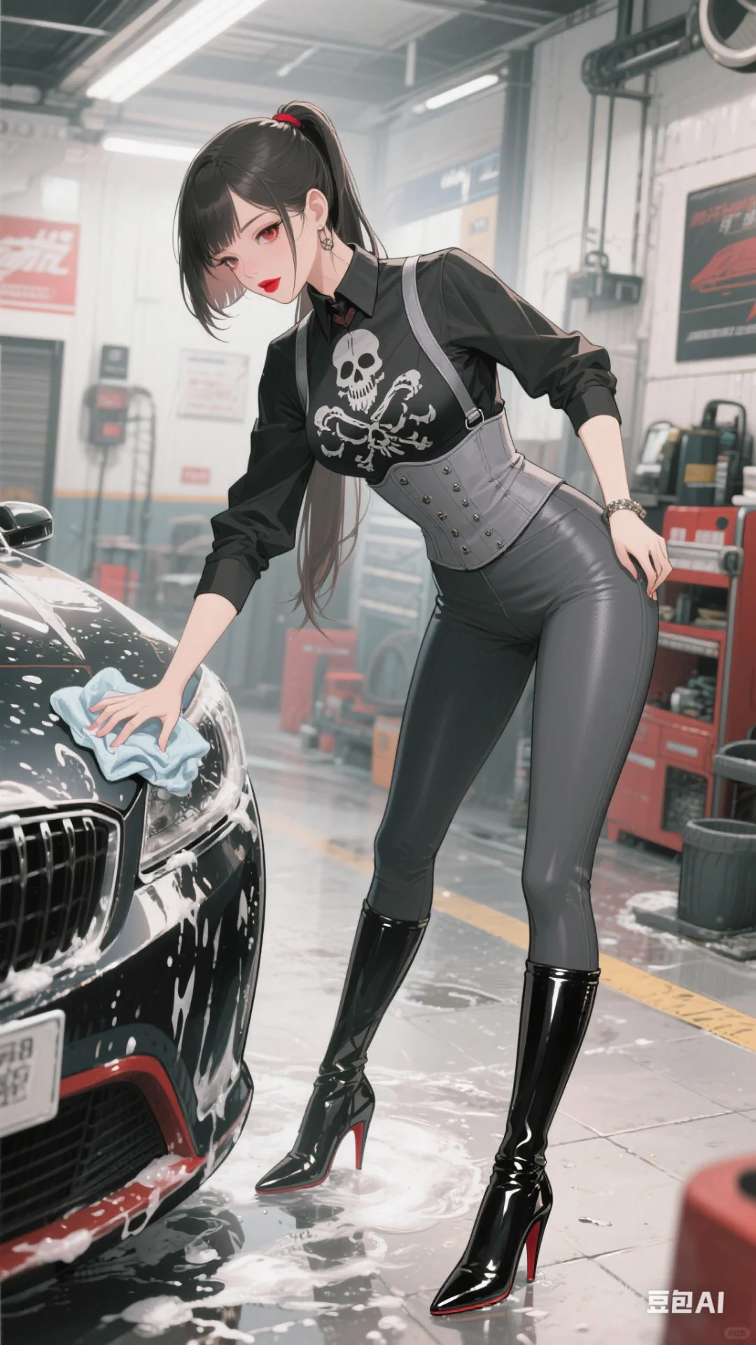 壁纸分享：洗车店里的美女小姐姐