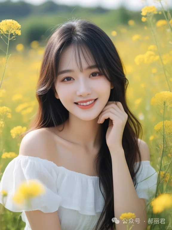 徜徉花海的女生：