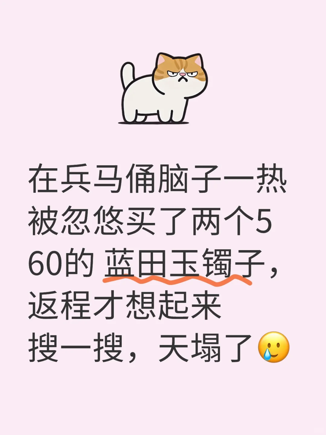 在兵马俑脑子一热被忽悠买了两个560的 蓝田玉镯子，返程才想起来搜一搜，天塌了