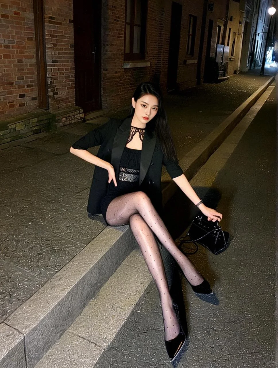 🖤暗黑甜心！西装+油亮波点=腿精核武✨杀疯了